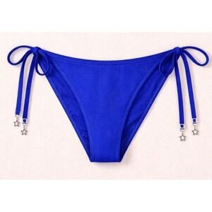 Wild Fable Bikini Bottom Women S Blue Ribbed Side Tie Star Charms New With Tags